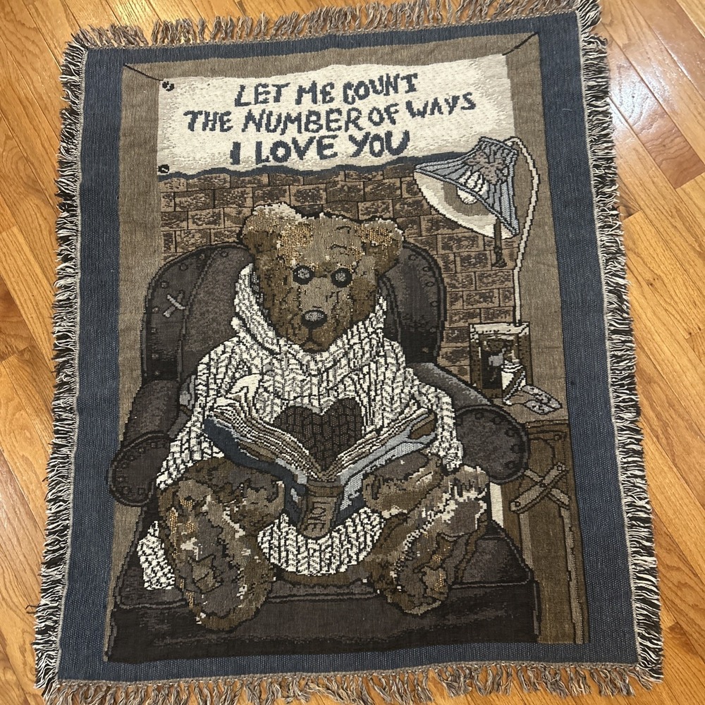 Boyds Bears Collection "How Do‎ I Love You" Woven Tapestry Throw Blanket 59"x48"